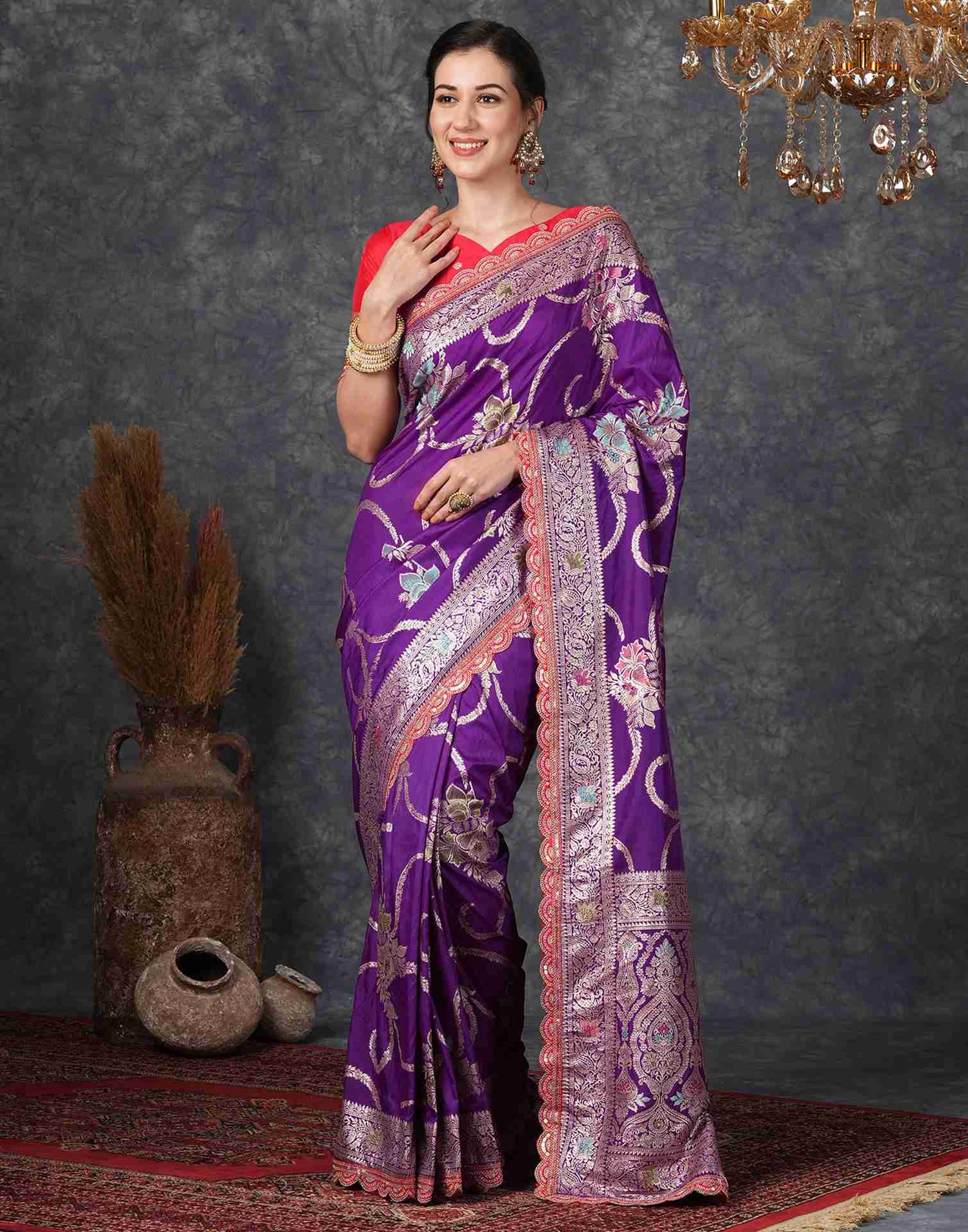 Deep Violet Silk Woven Banarasi Saree