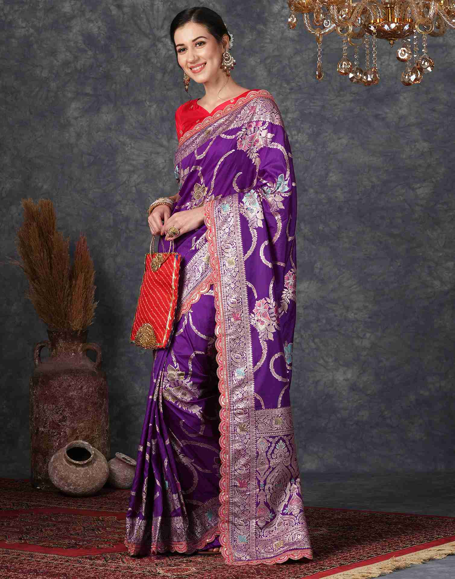 Deep Violet Silk Woven Banarasi Saree