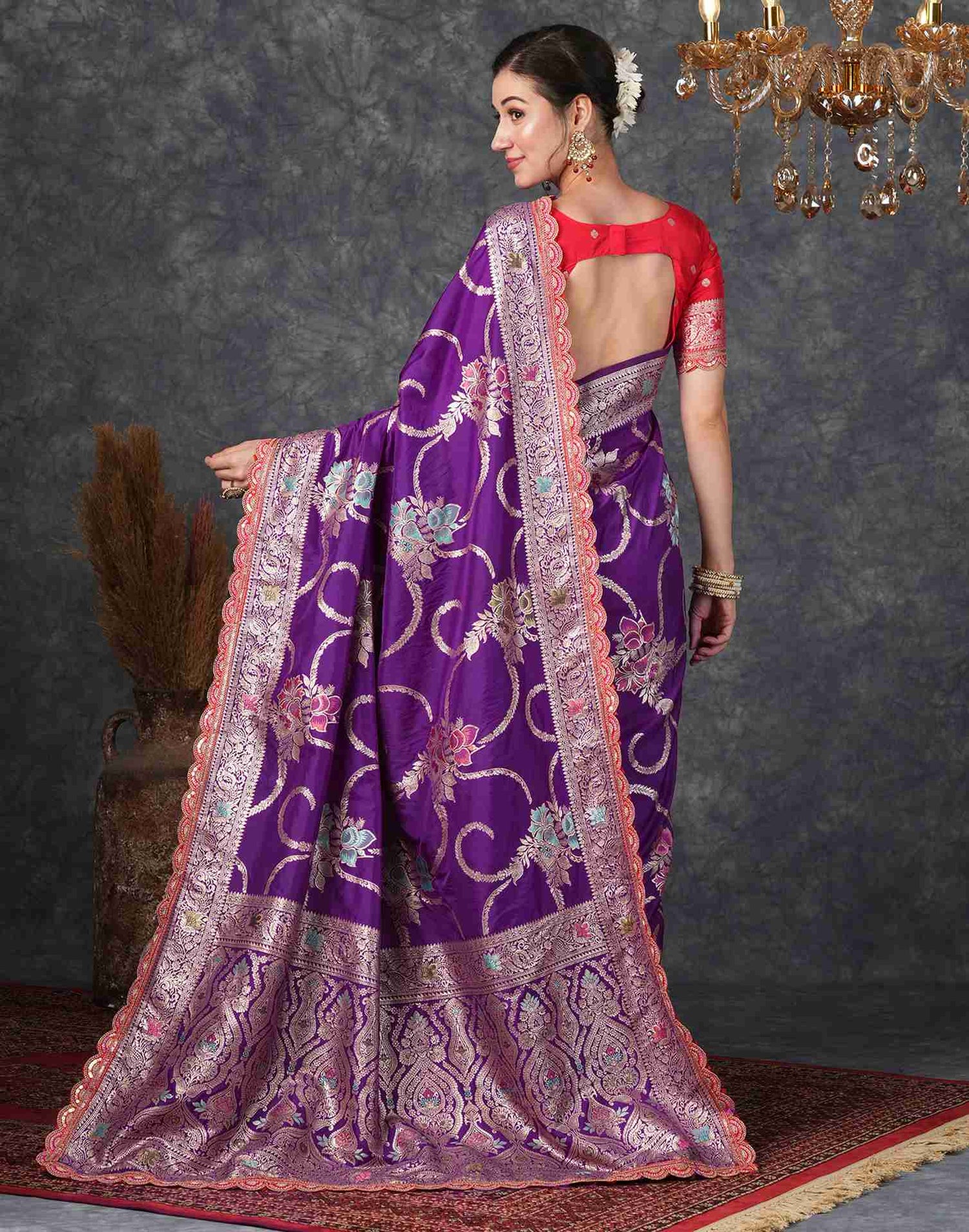 Deep Violet Silk Woven Banarasi Saree