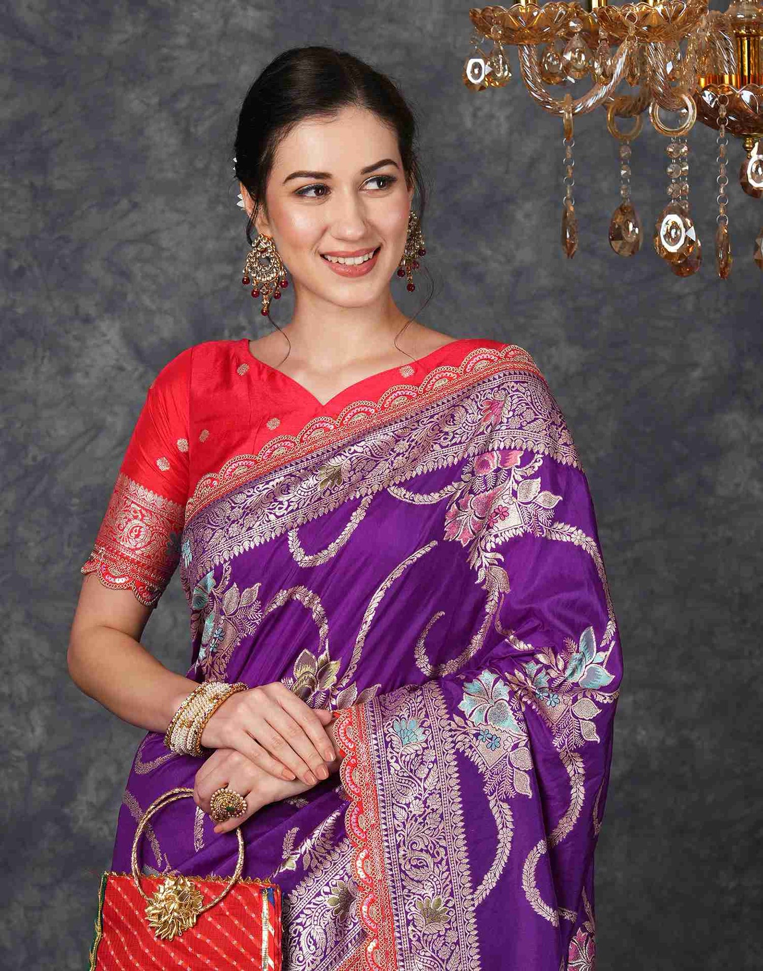 Deep Violet Silk Woven Banarasi Saree