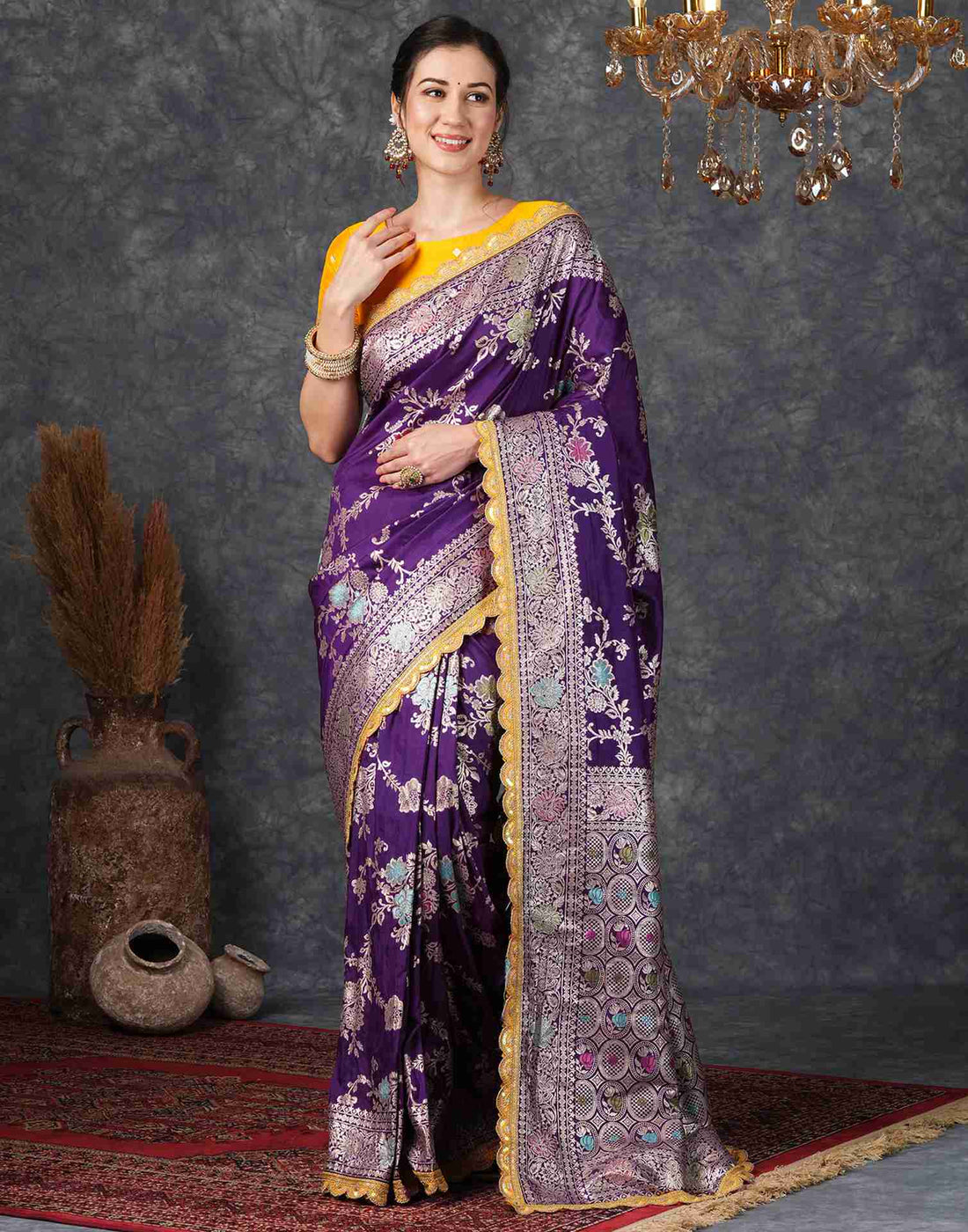 Deep Purple Silk Woven Banarasi Saree