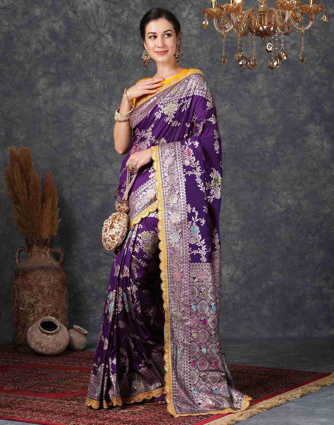 Deep Purple Silk Woven Banarasi Saree