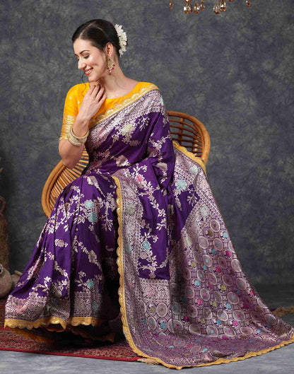 Deep Purple Silk Woven Banarasi Saree