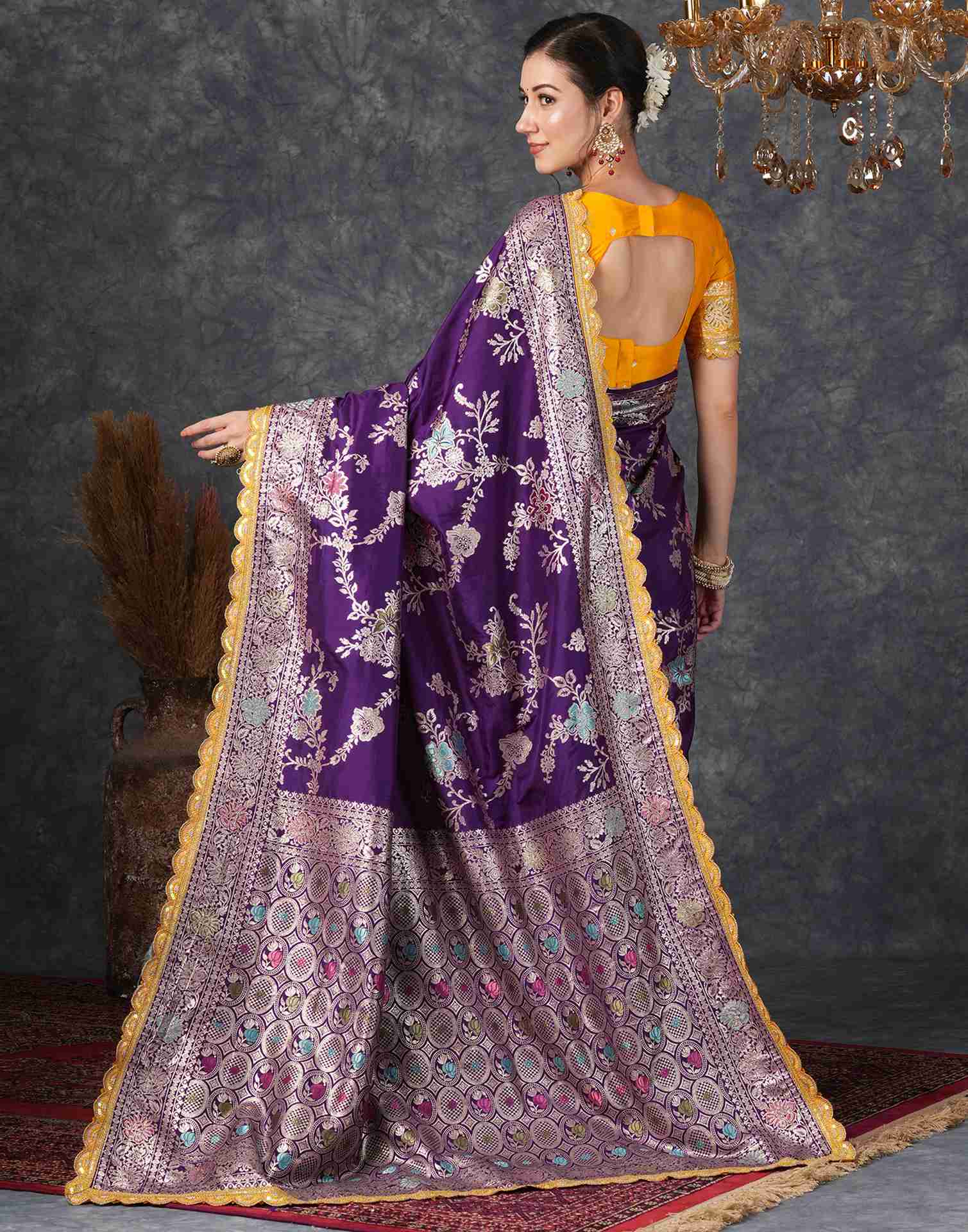 Deep Purple Silk Woven Banarasi Saree