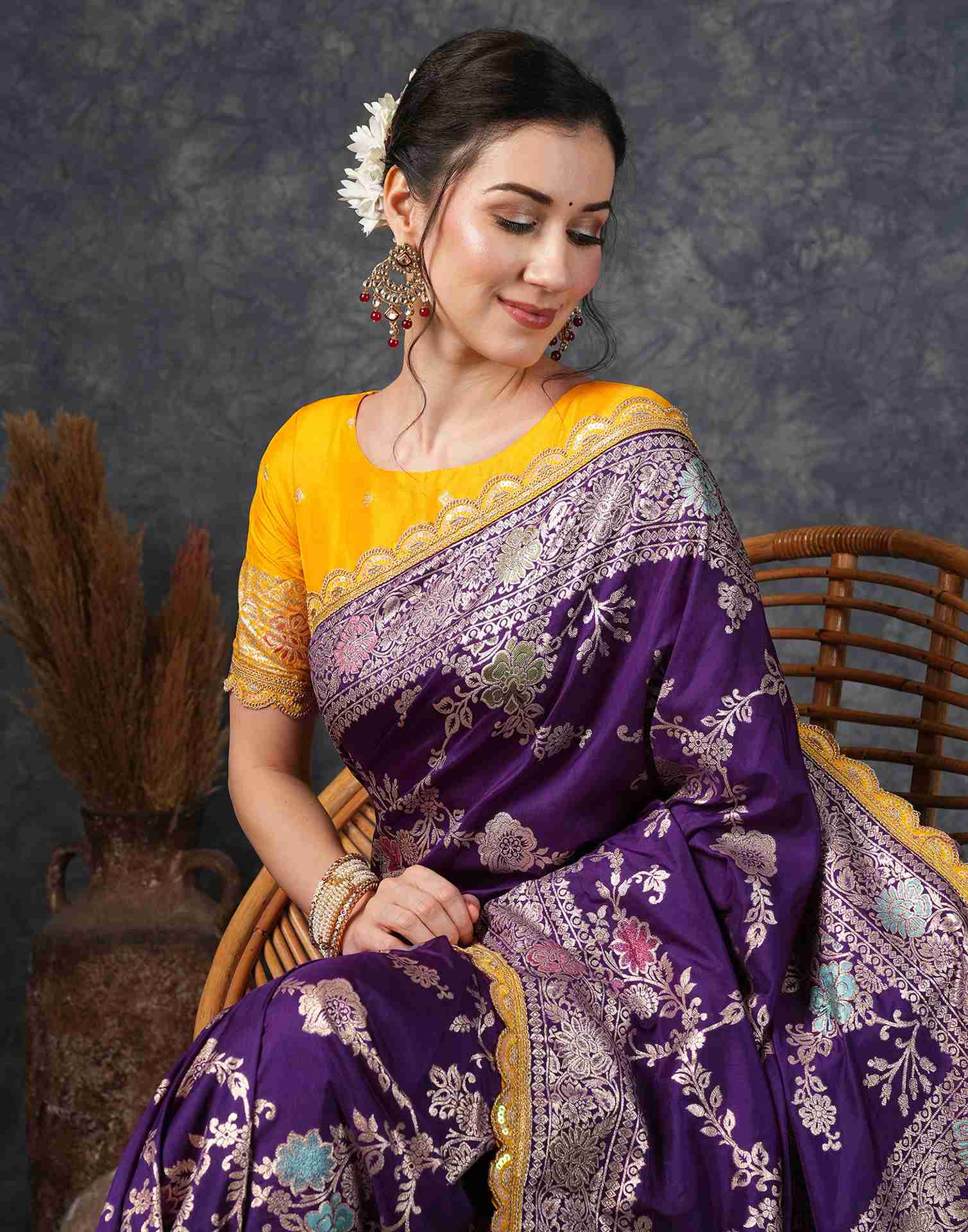 Deep Purple Silk Woven Banarasi Saree