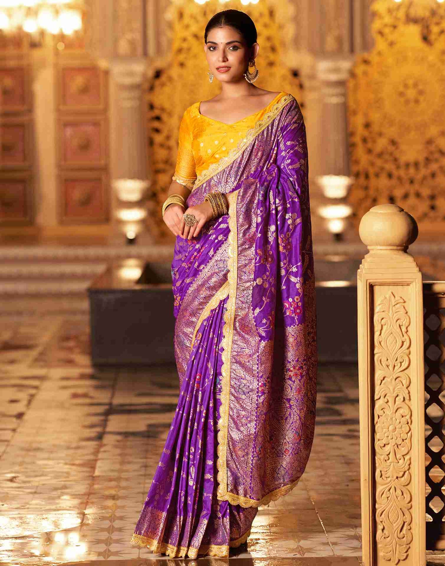 Violet Silk Woven Banarasi Saree