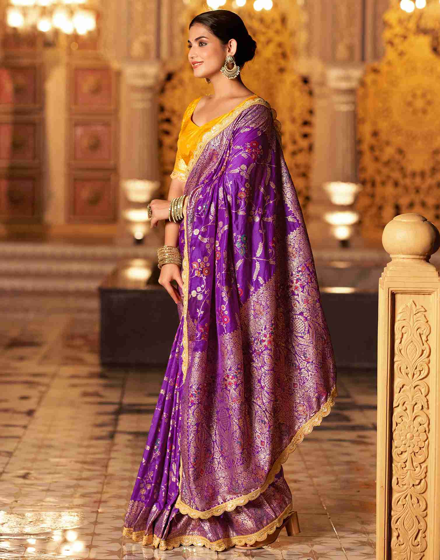 Violet Silk Woven Banarasi Saree