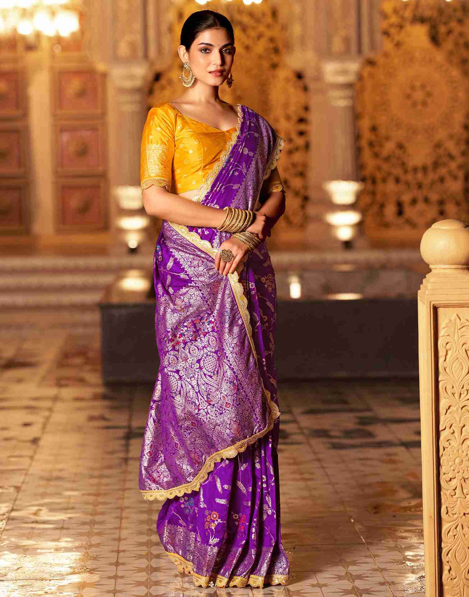 Violet Silk Woven Banarasi Saree