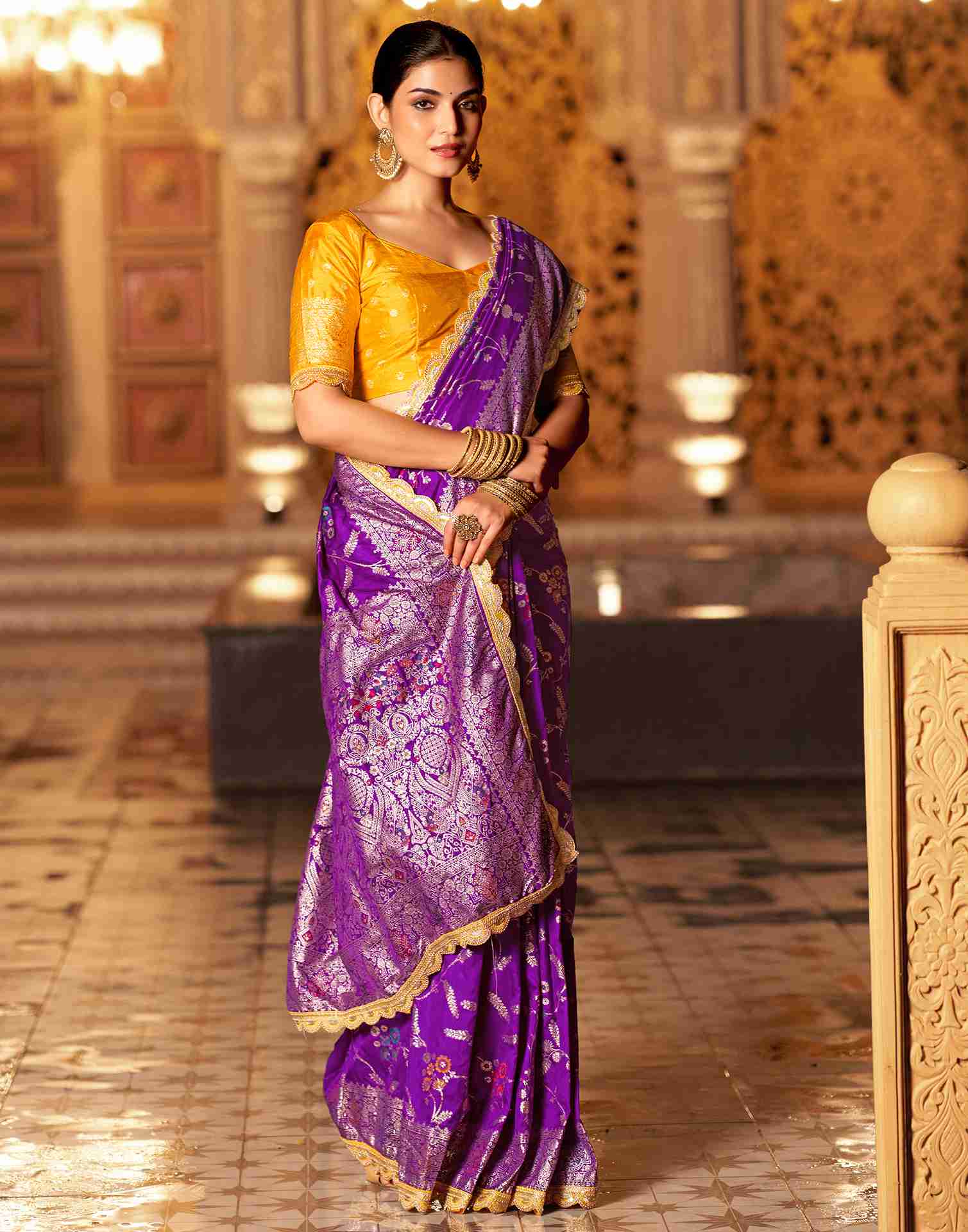 Violet Silk Woven Banarasi Saree