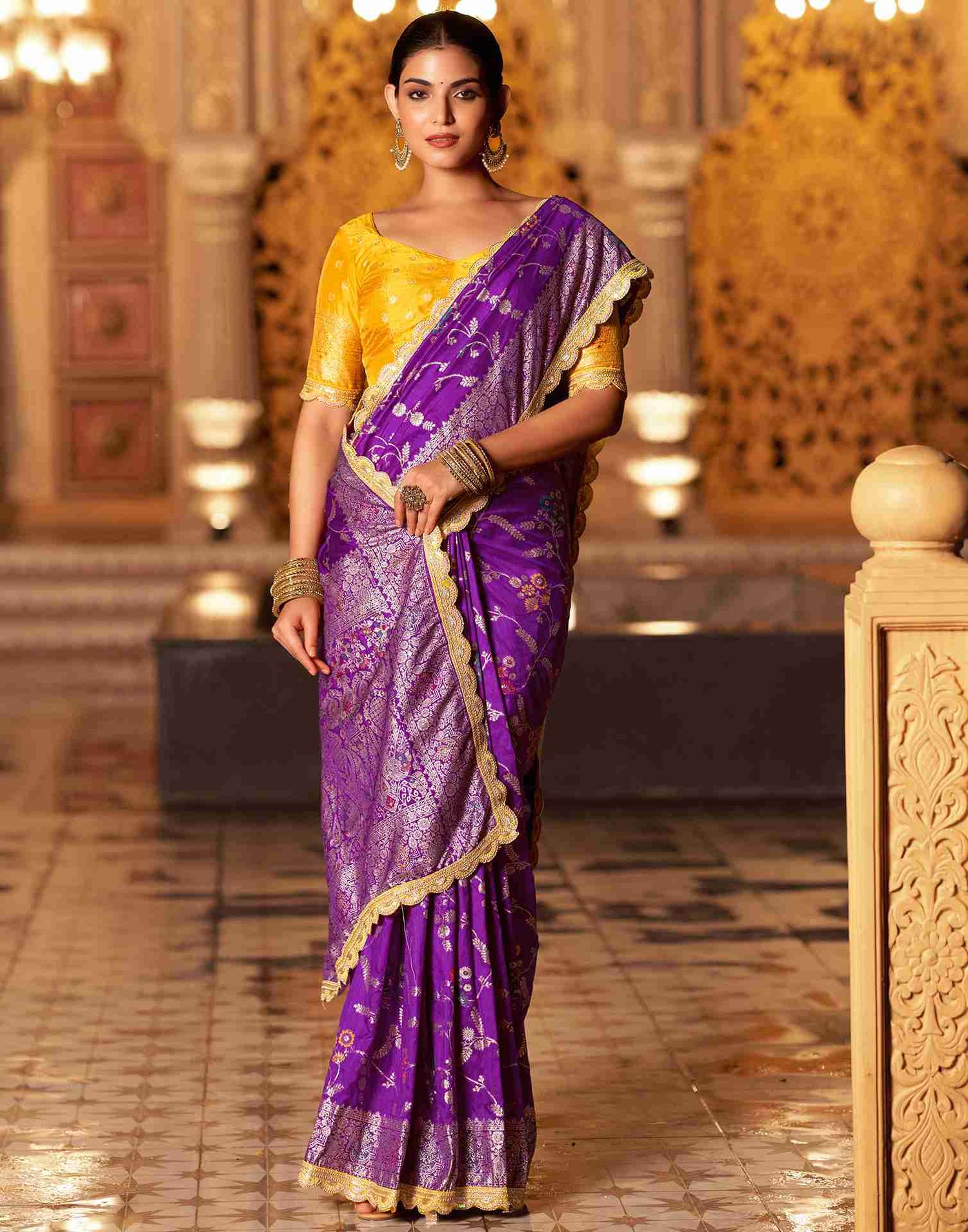 Violet Silk Woven Banarasi Saree