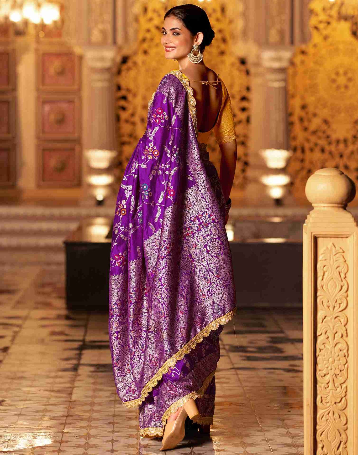 Violet Silk Woven Banarasi Saree