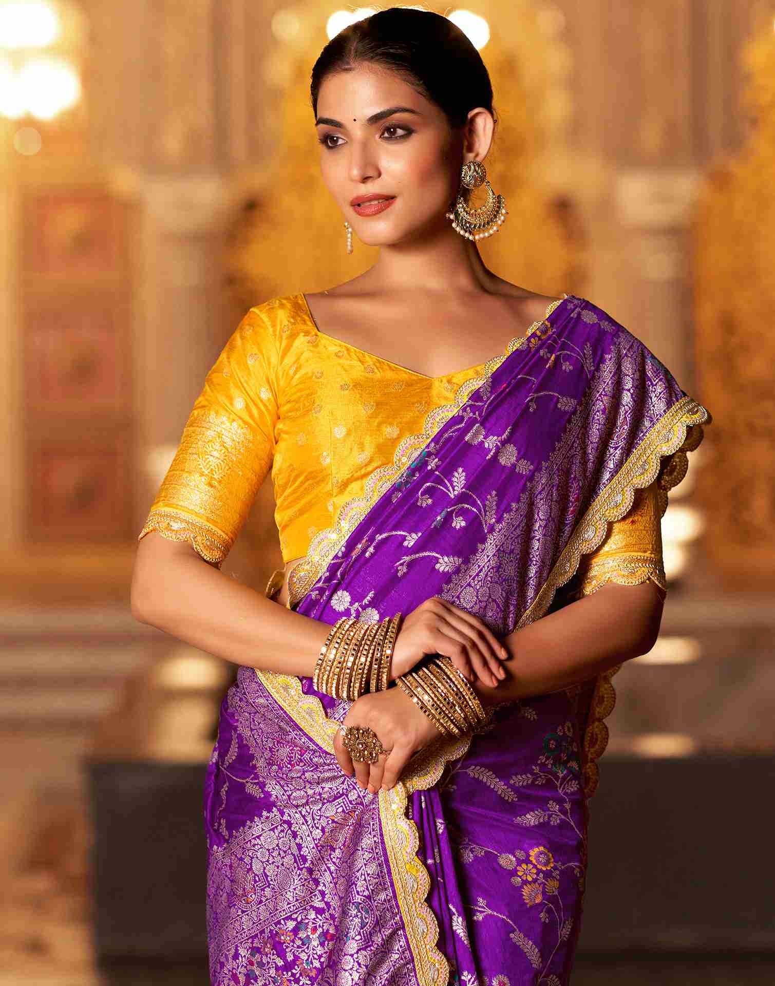 Violet Silk Woven Banarasi Saree