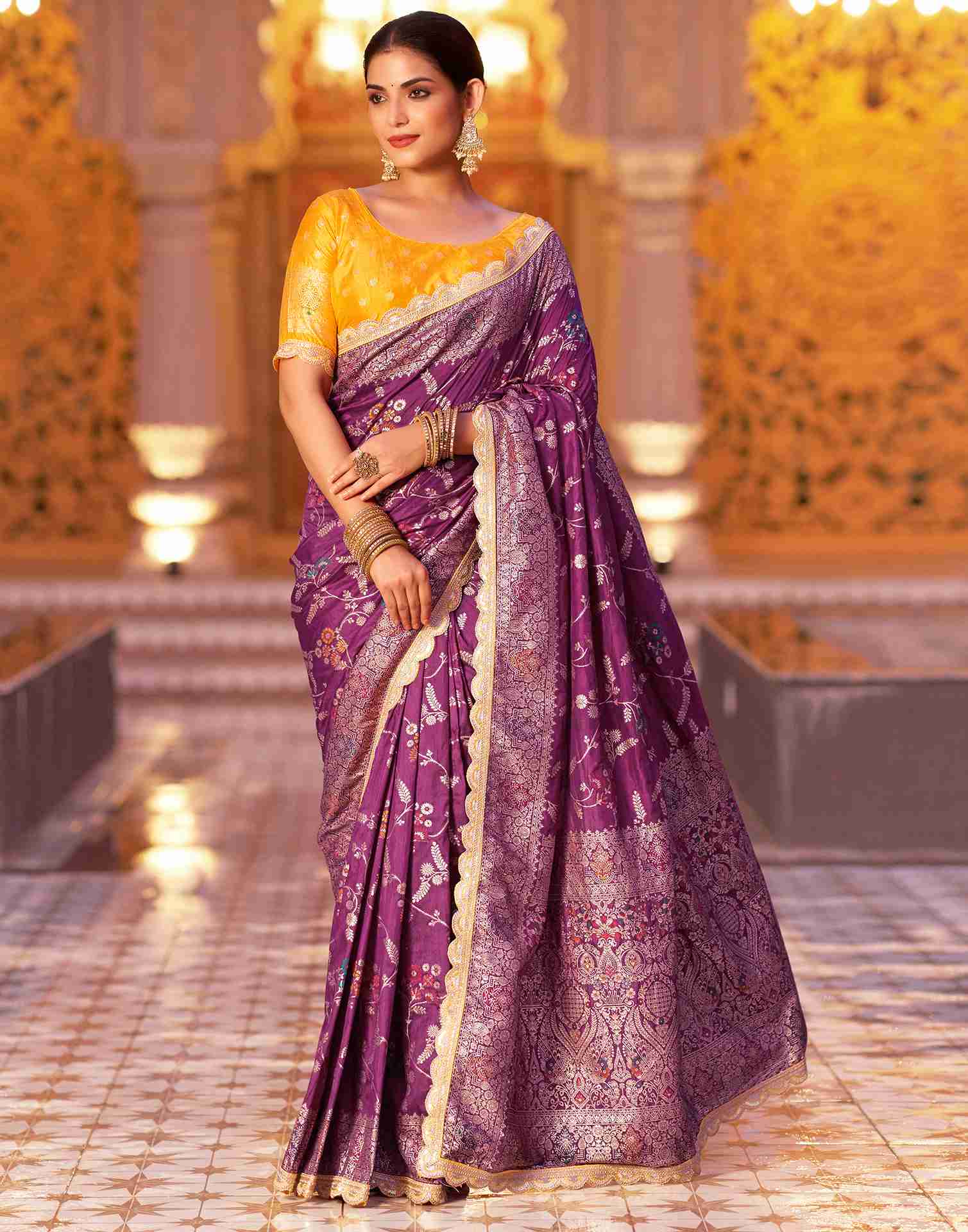 Wine Silk Woven Banarasi Saree