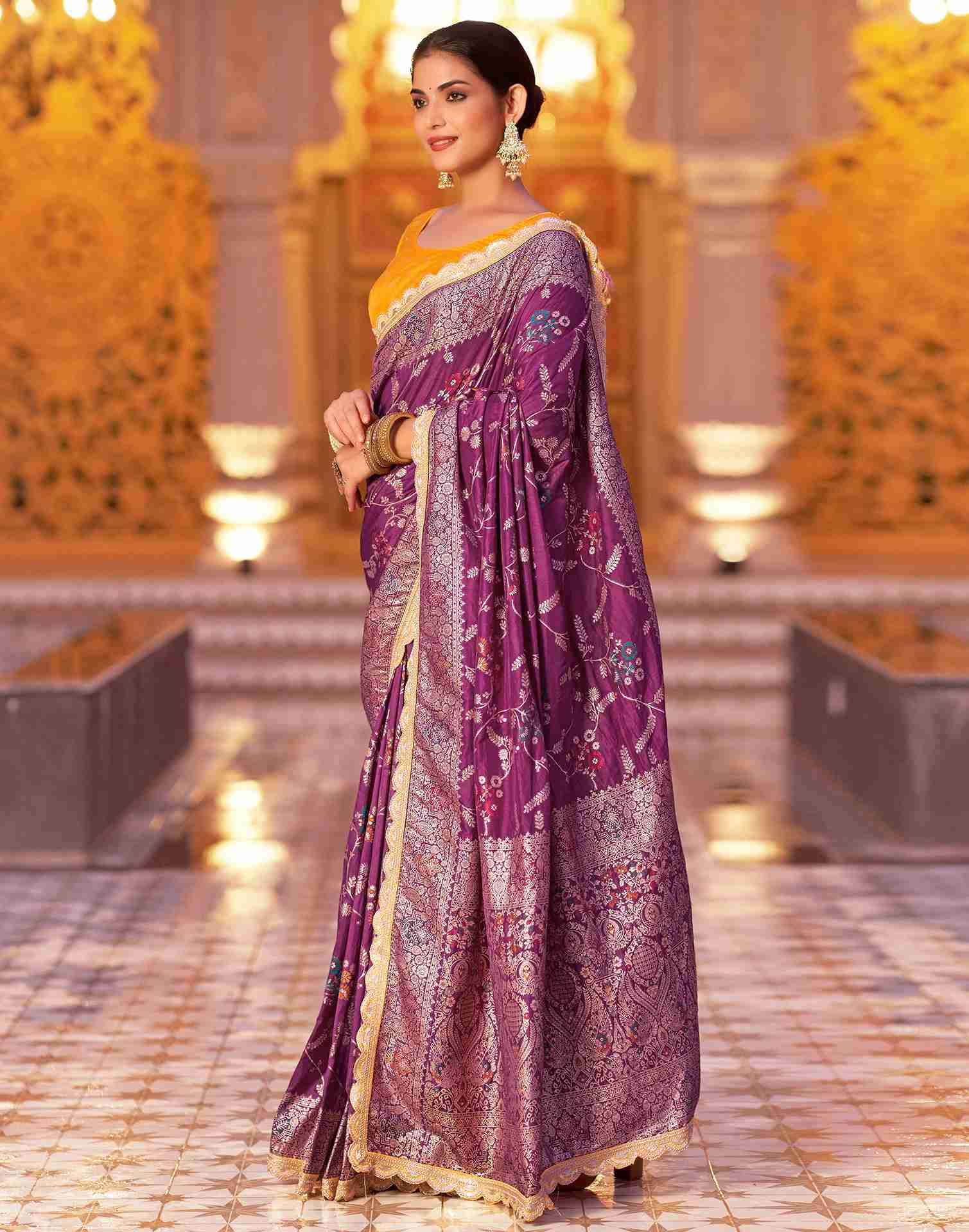 Wine Silk Woven Banarasi Saree