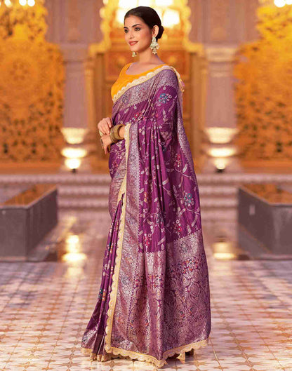 Wine Silk Woven Banarasi Saree