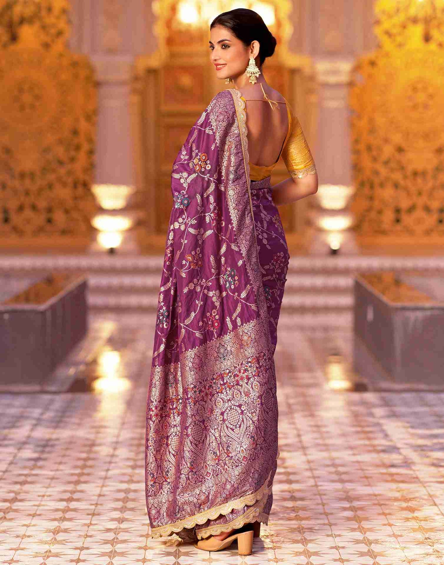 Wine Silk Woven Banarasi Saree