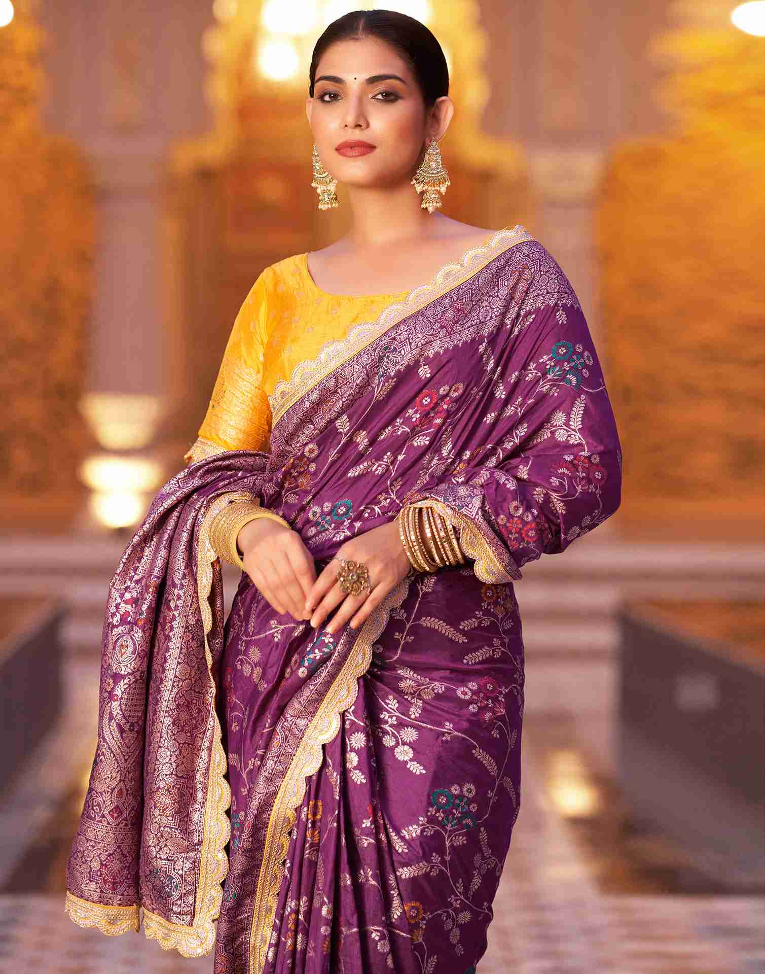 Wine Silk Woven Banarasi Saree