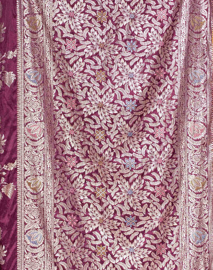 Wine Silk Woven Banarasi Saree