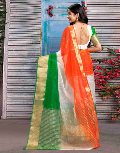 Tricolor Organza Plain Woven Tiranga Saree