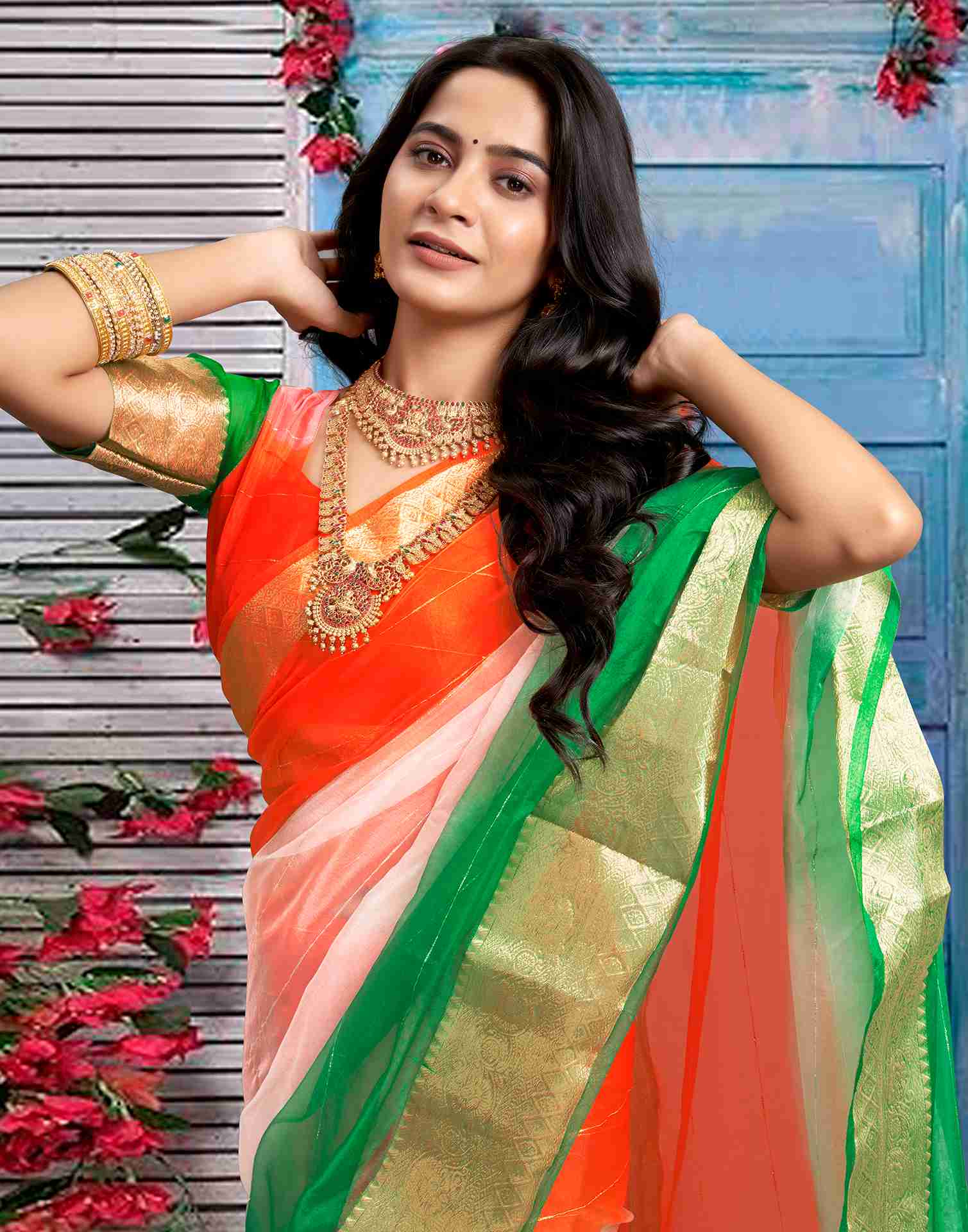 Tricolor Organza Plain Woven Tiranga Saree