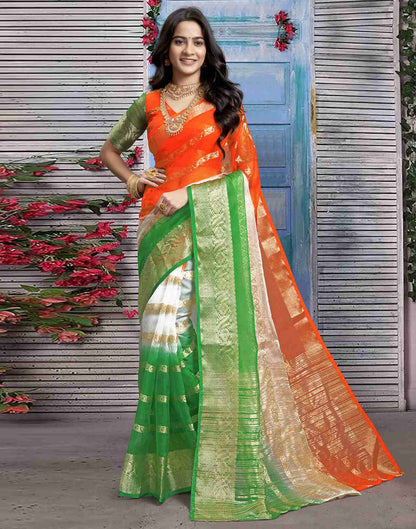 Tricolor Organza Plain Woven Tiranga Saree