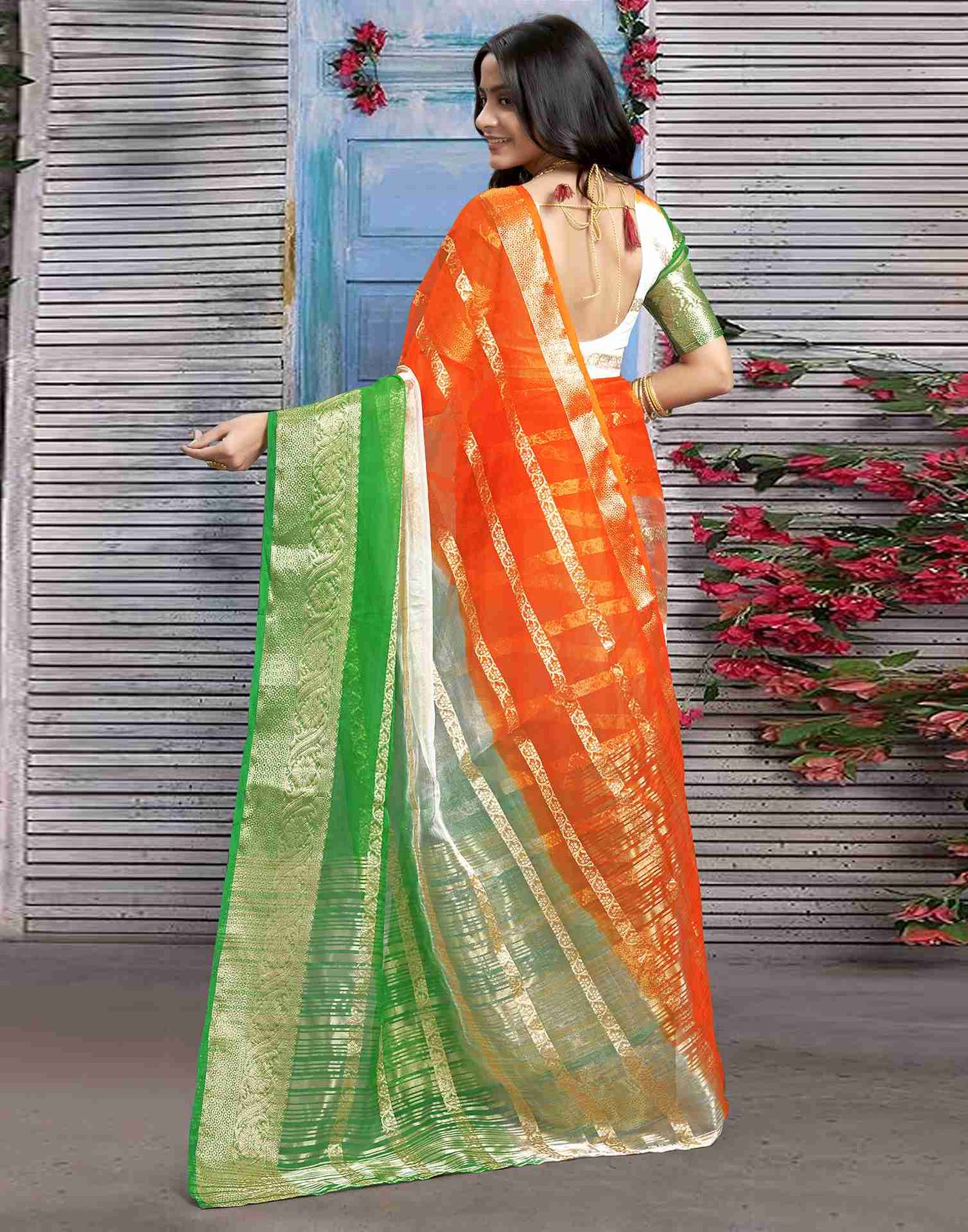 Tricolor Organza Plain Woven Tiranga Saree