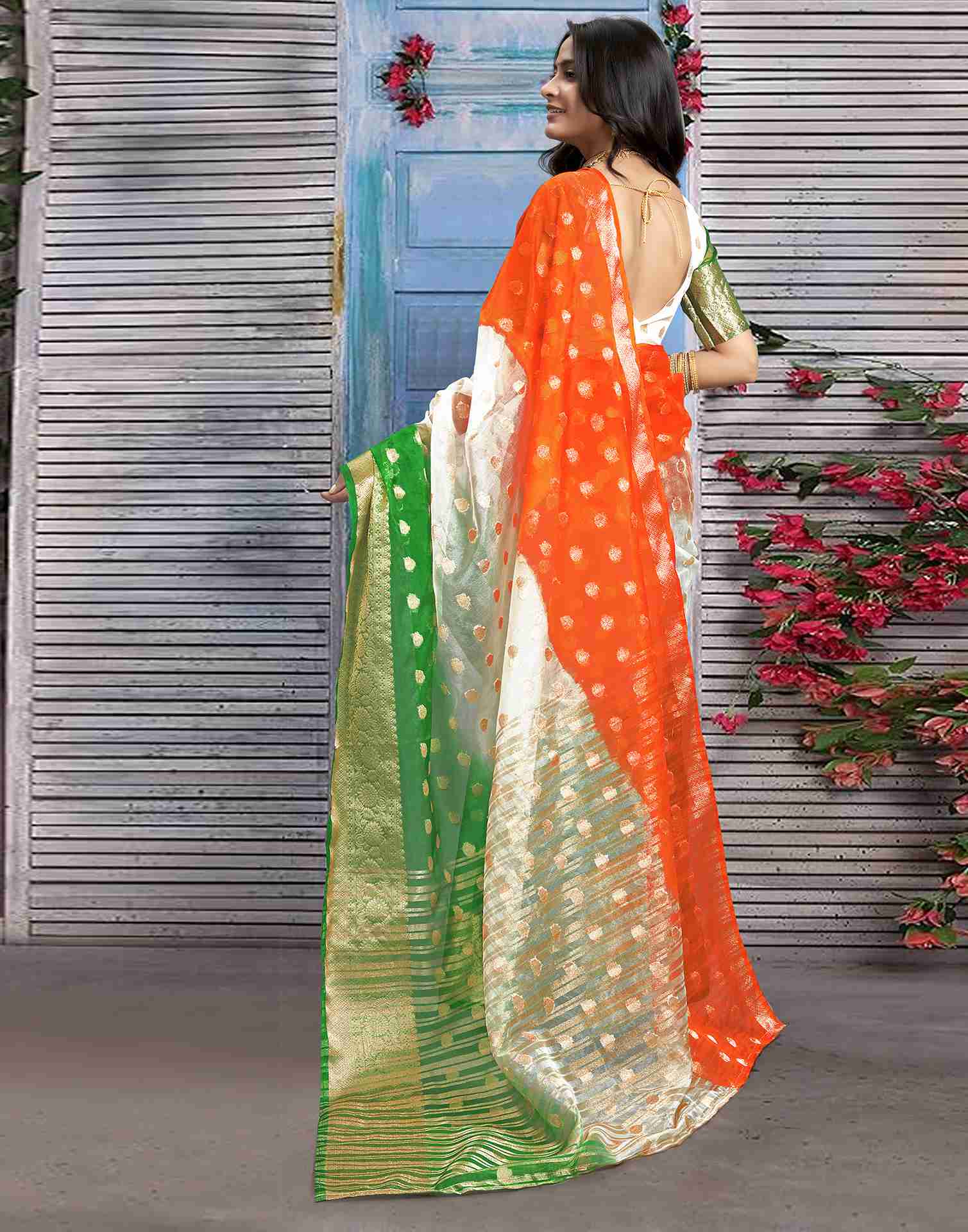 Tricolor Organza Plain Woven Tiranga Saree