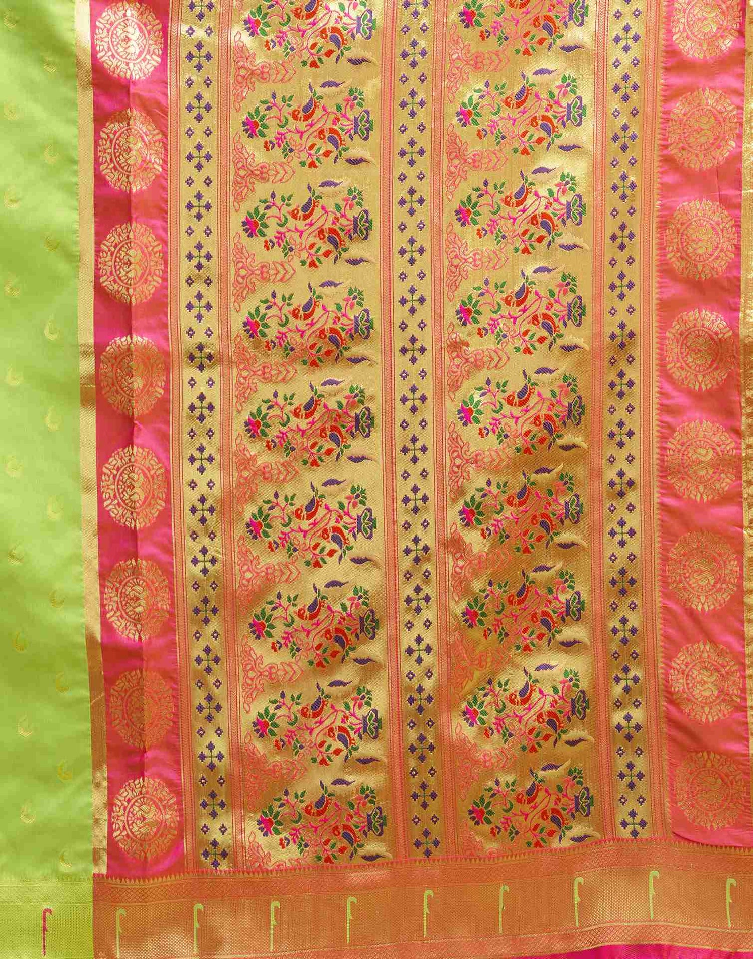 Lime Green Silk Woven Paithani Saree