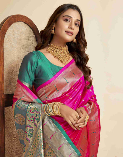 Magenta Silk Woven Paithani Saree