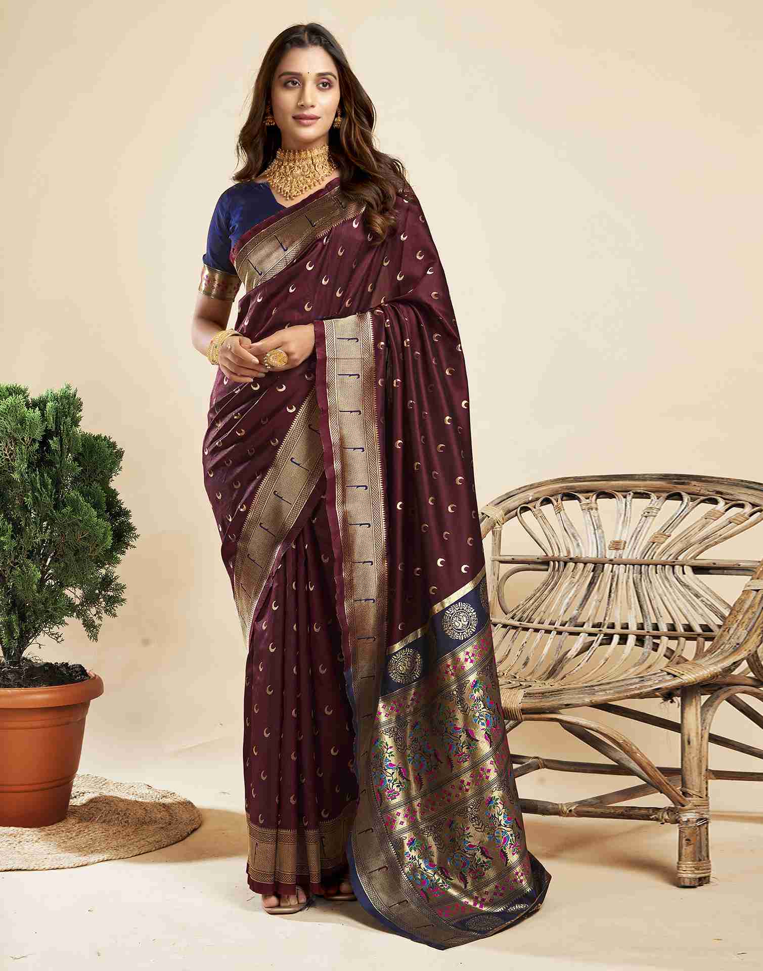 Dark Maroon Silk Woven Paithani Saree