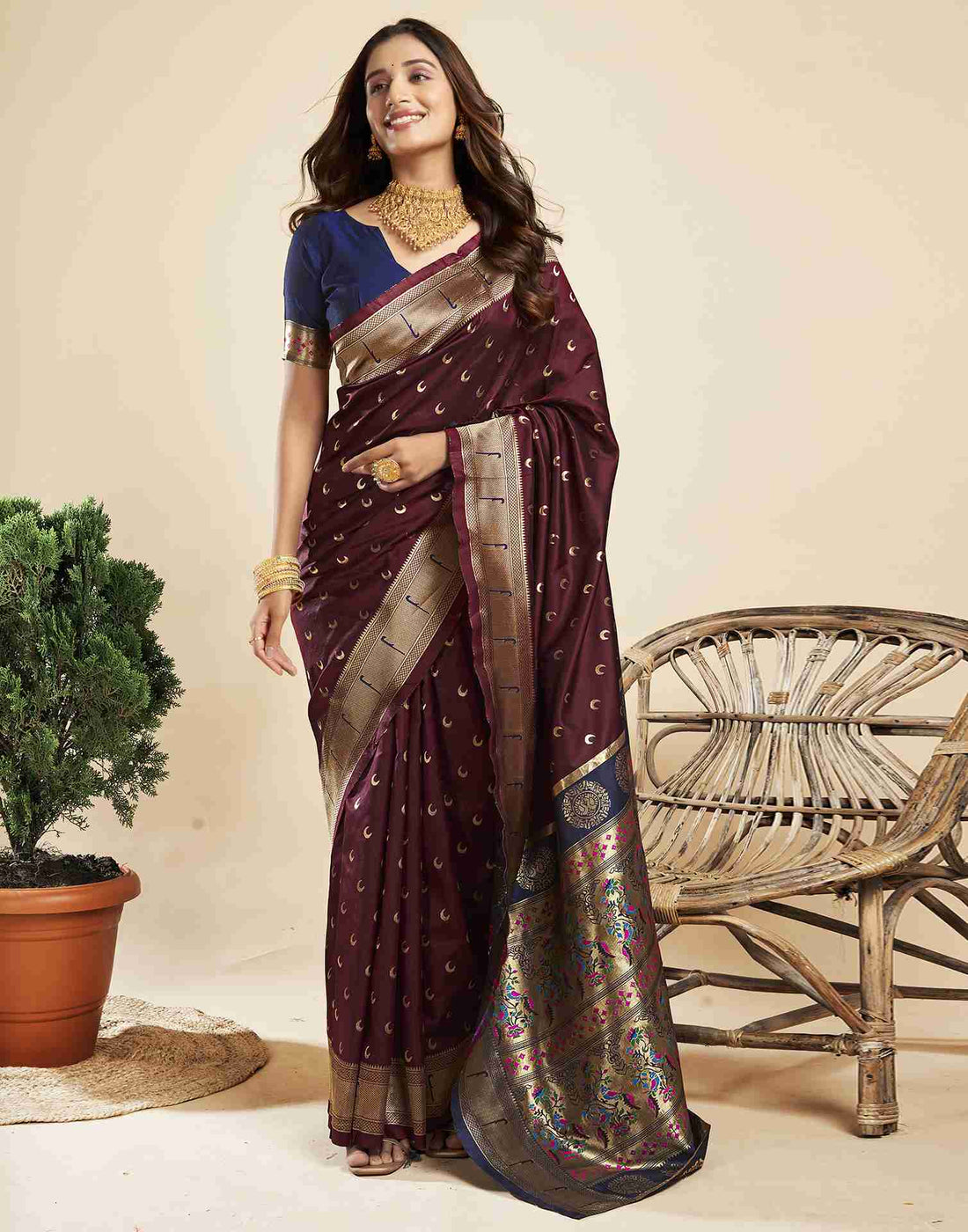 Dark Maroon Silk Woven Paithani Saree