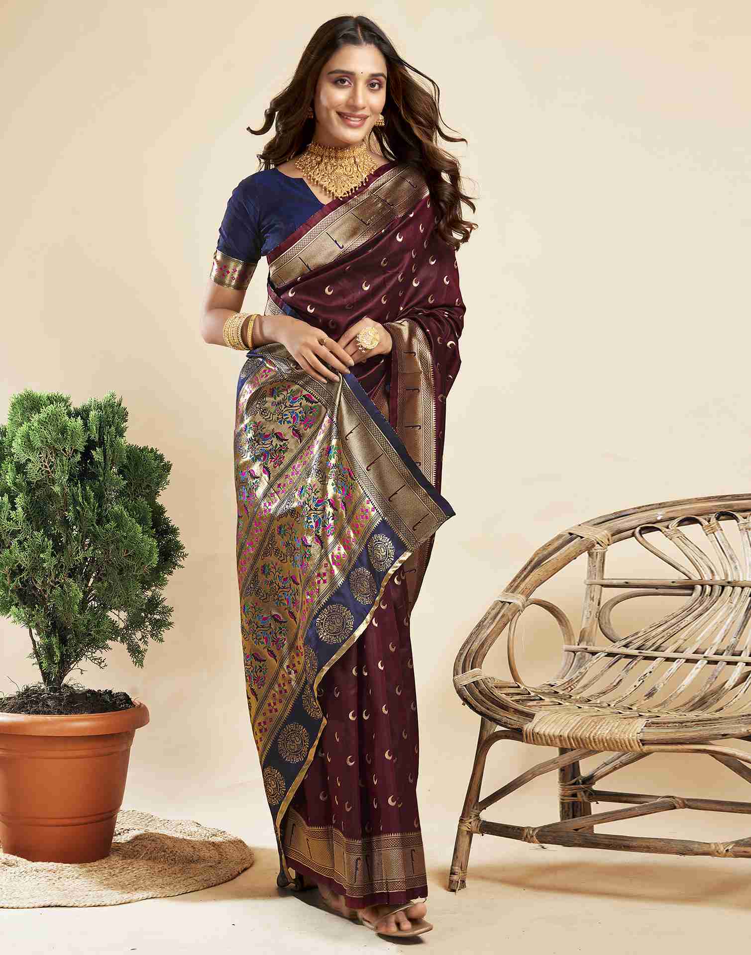 Dark Maroon Silk Woven Paithani Saree