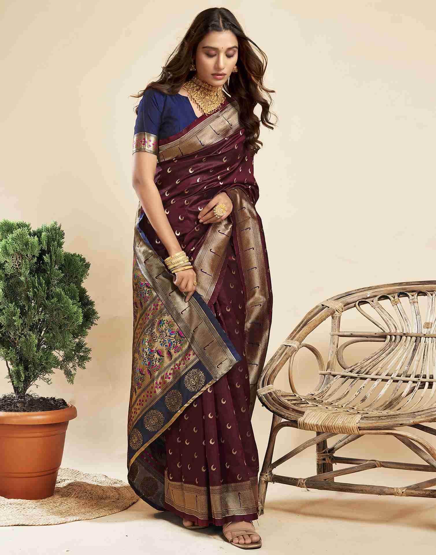 Dark Maroon Silk Woven Paithani Saree