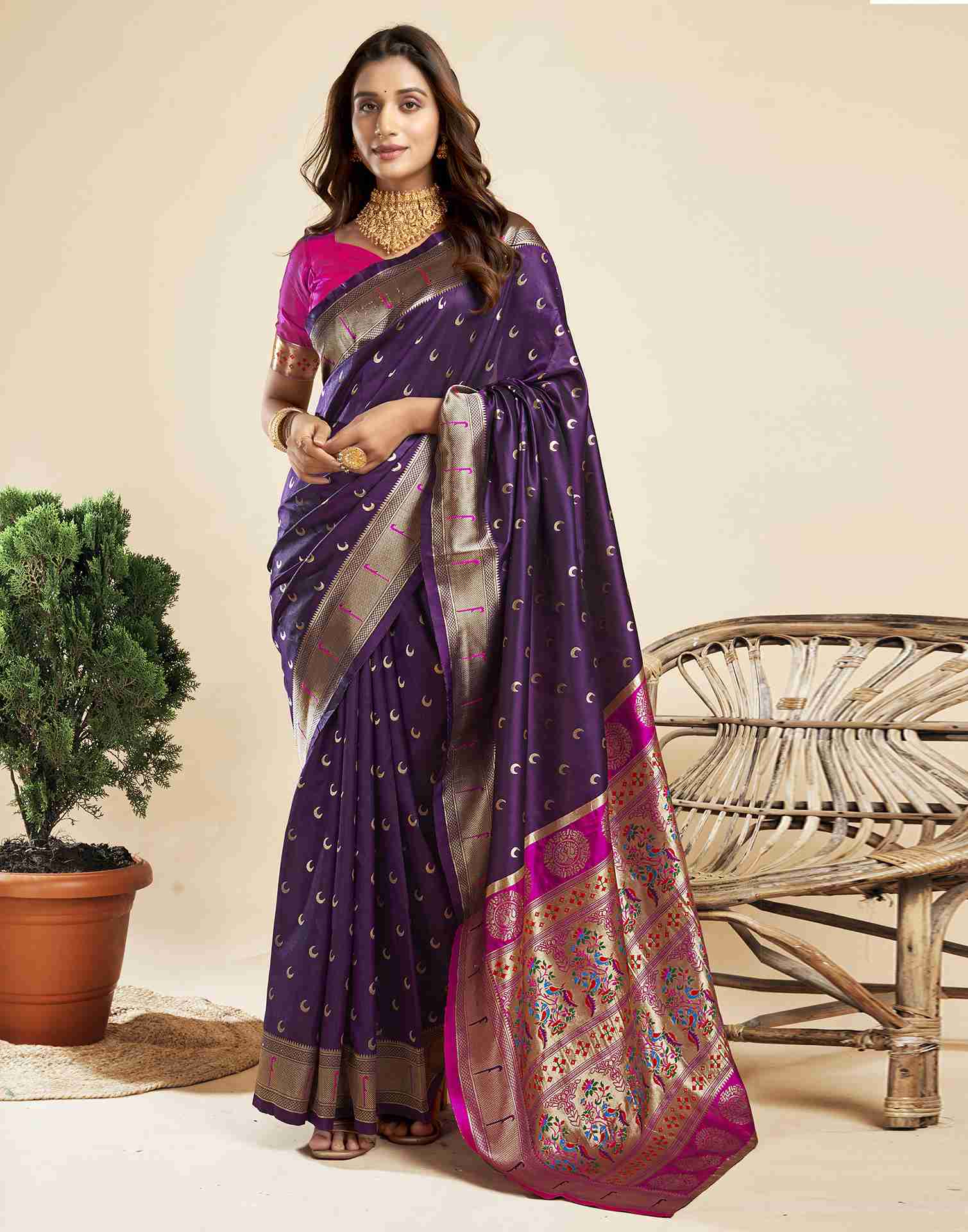 Dark Purple Silk Woven Paithani Saree