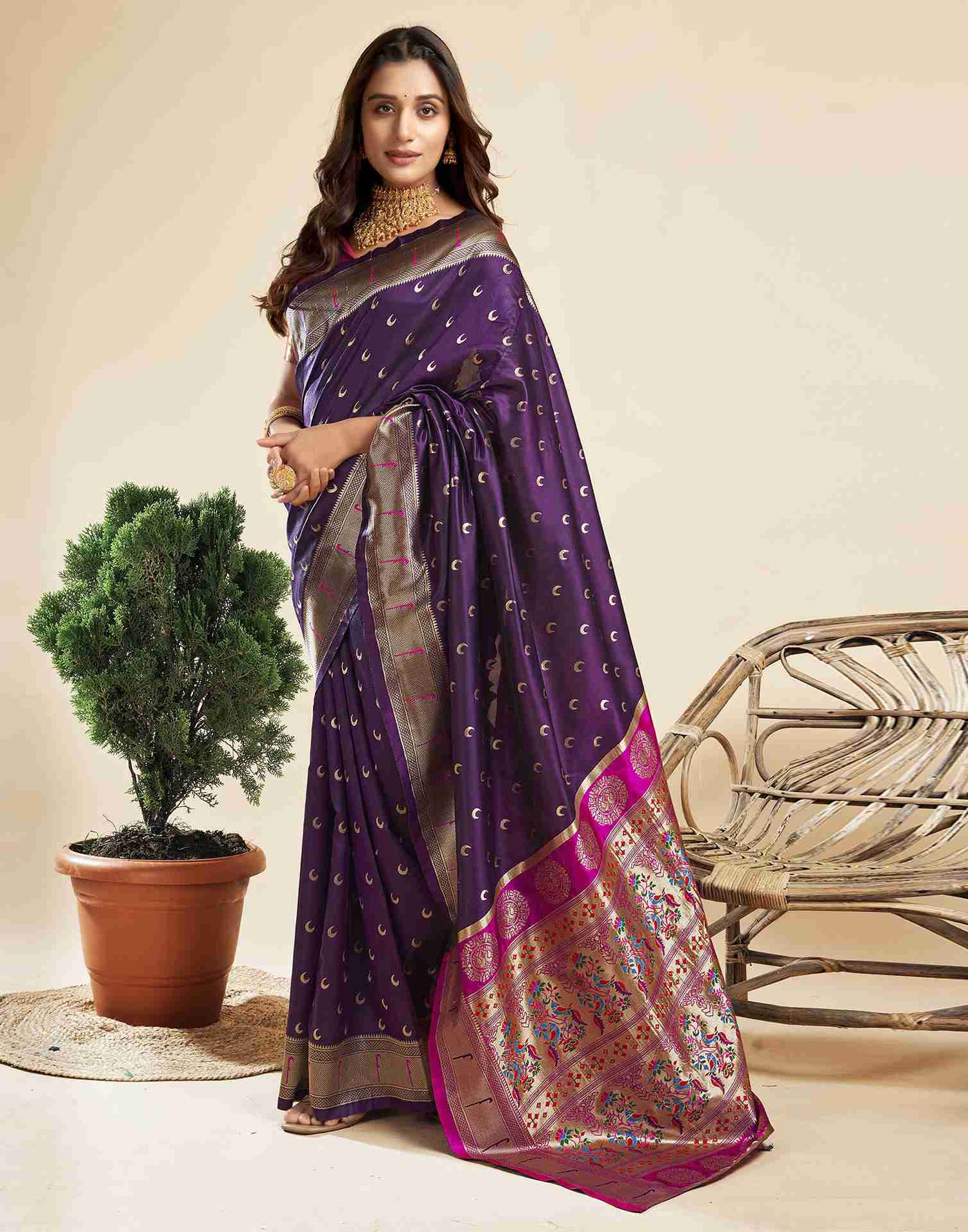 Dark Purple Silk Woven Paithani Saree