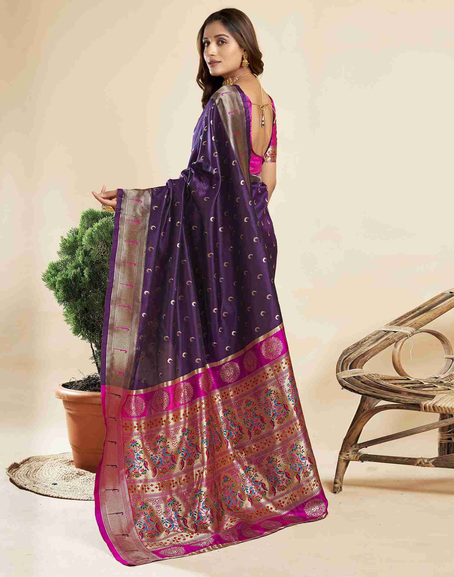 Dark Purple Silk Woven Paithani Saree