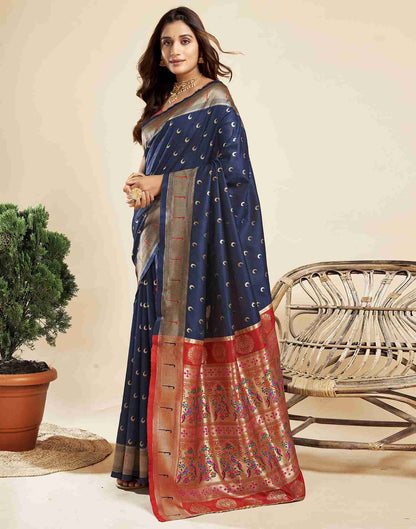 Navy Blue Silk Woven Paithani Saree