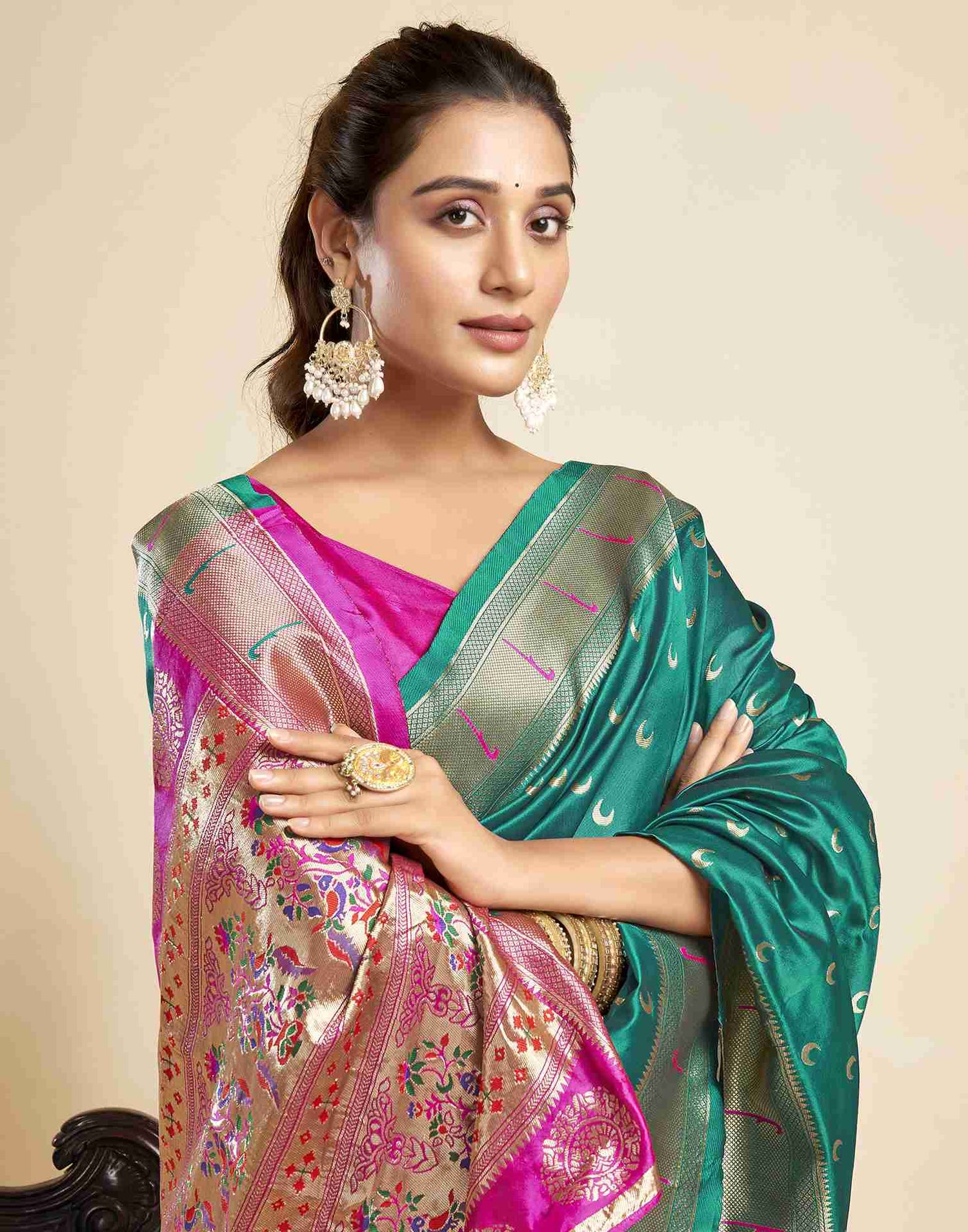 Teal Green Silk Woven Paithani Saree