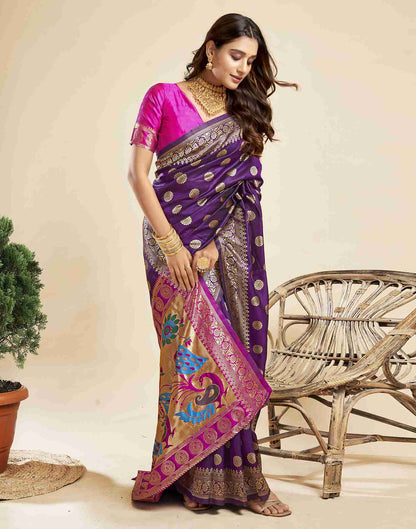 Dark Purple Silk Woven Paithani Saree