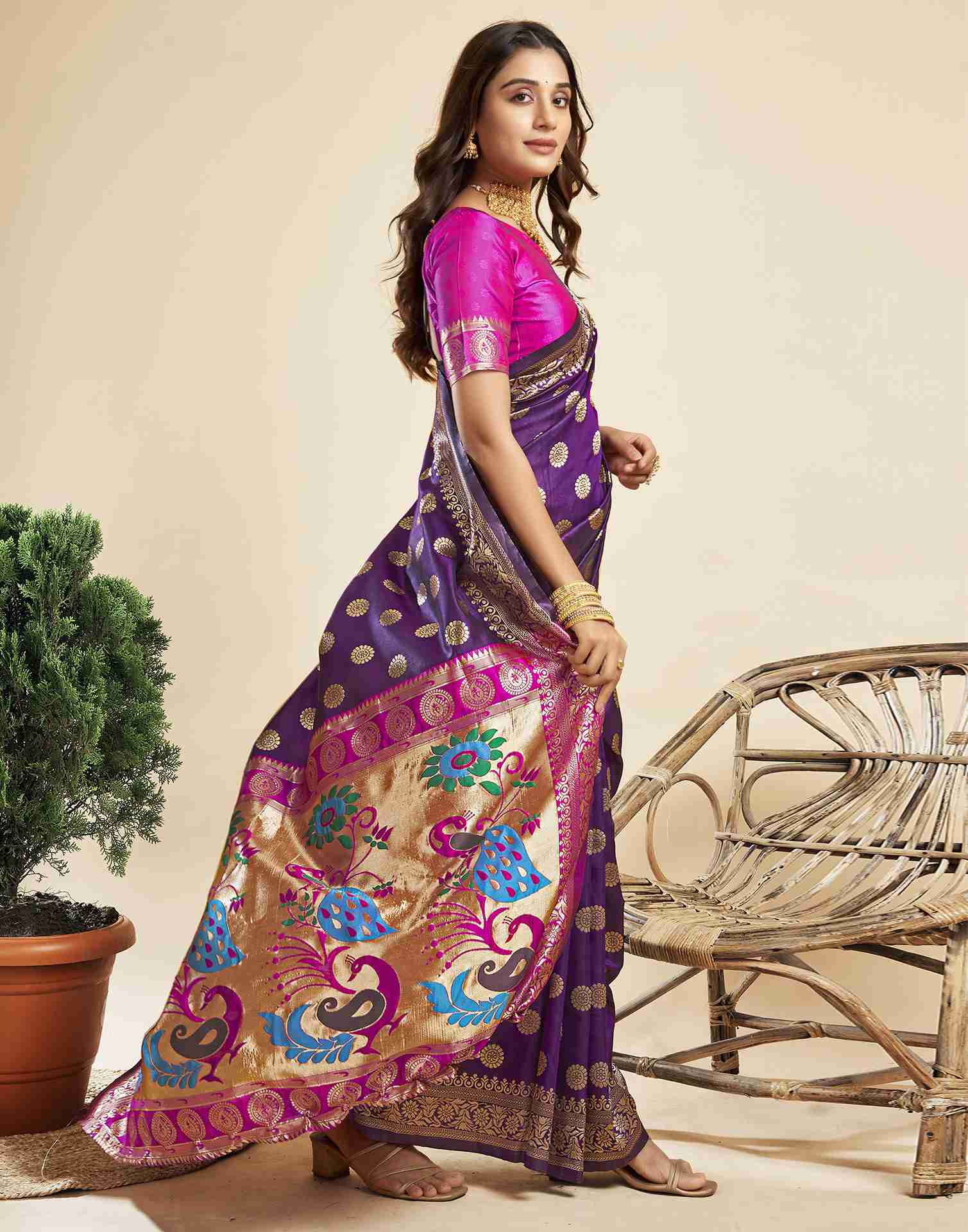 Dark Purple Silk Woven Paithani Saree