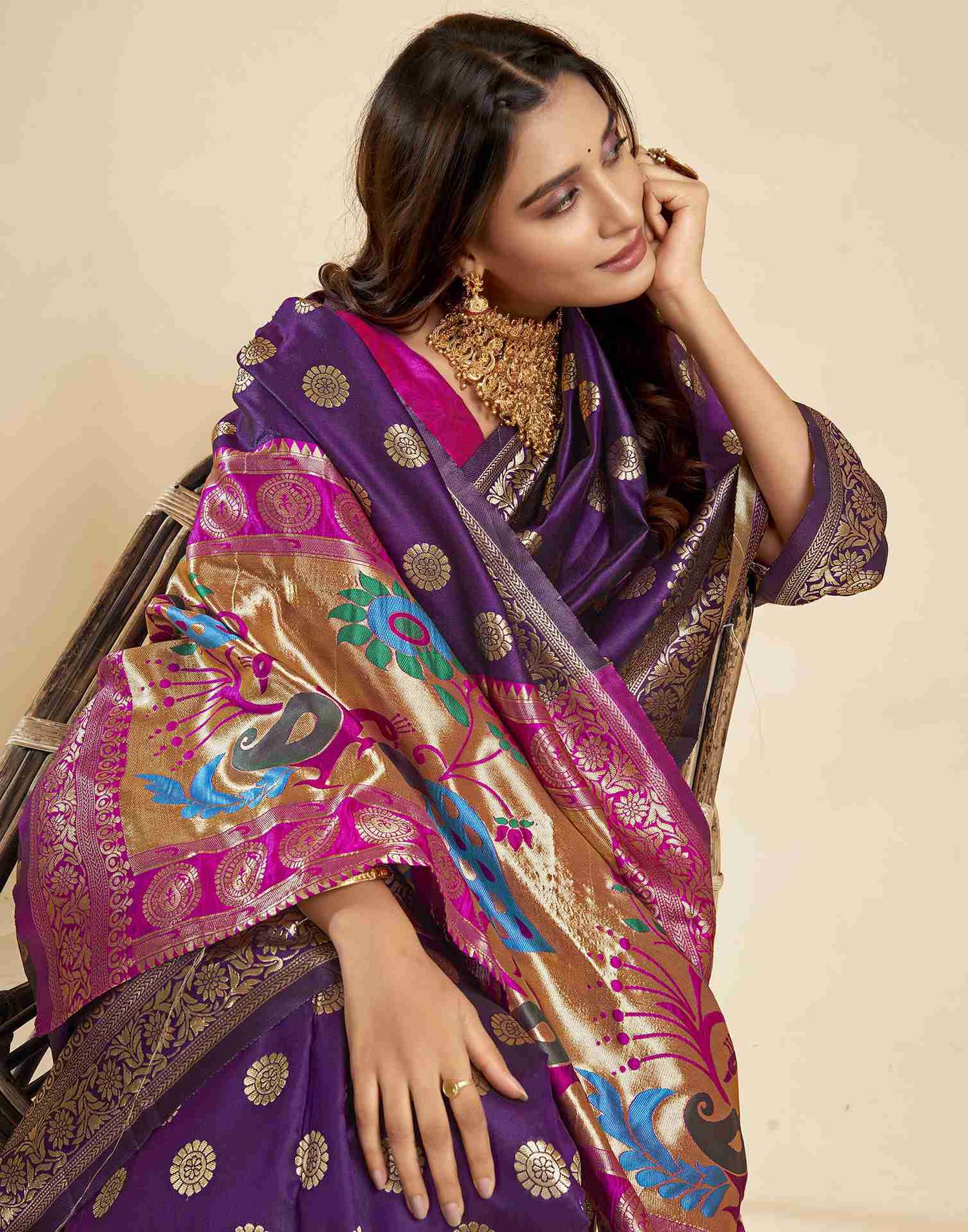 Dark Purple Silk Woven Paithani Saree