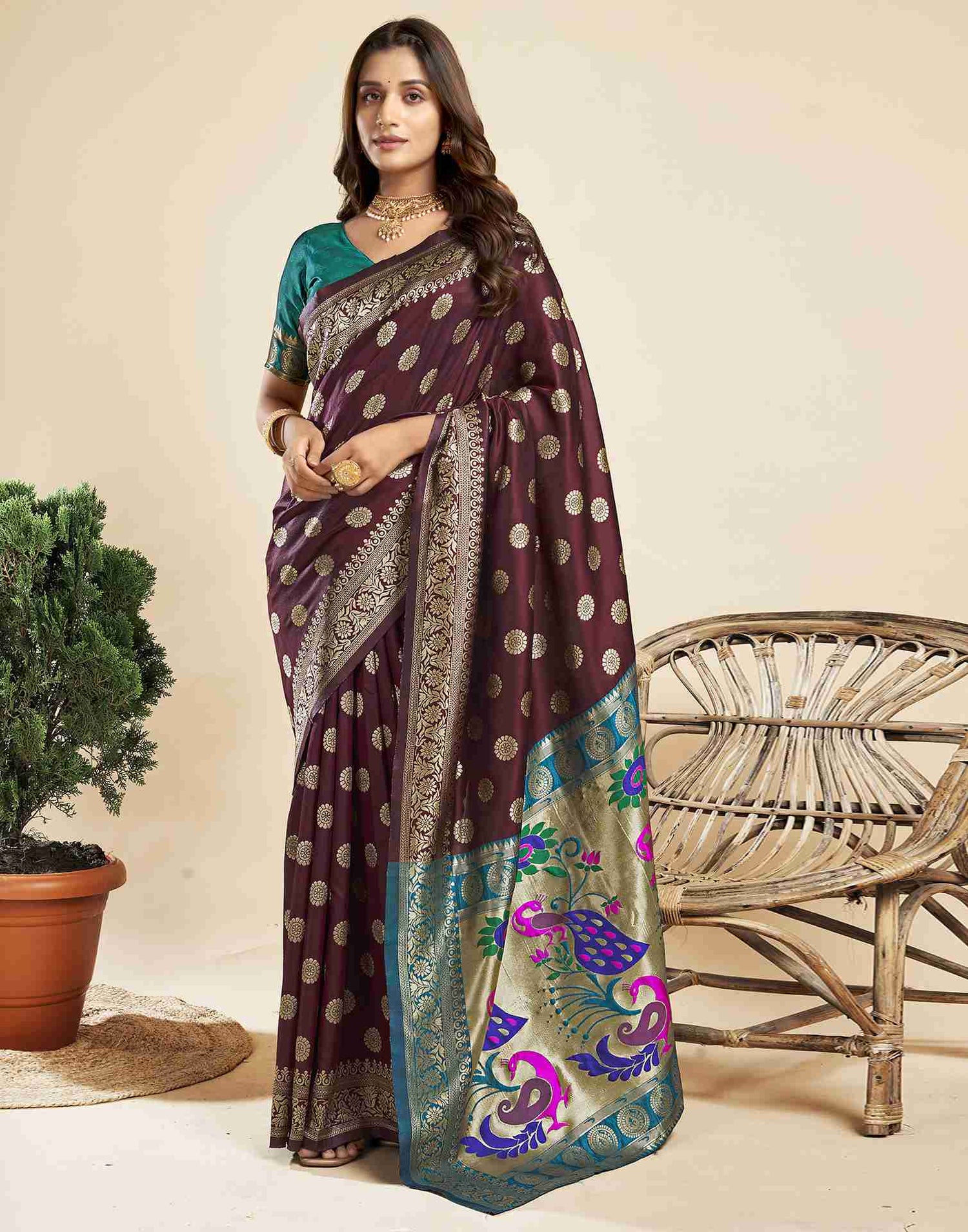 Dark Maroon Silk Woven Paithani Saree