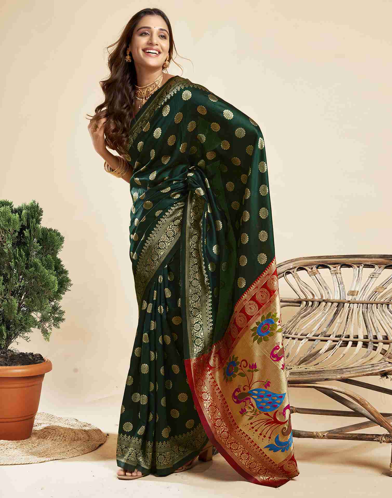 Dark Green Silk Woven Paithani Saree