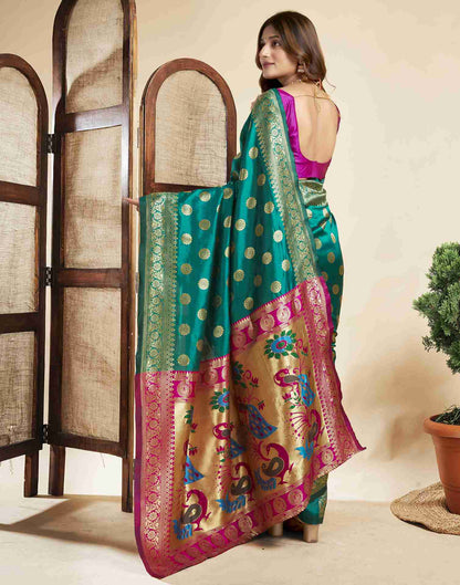 Teal Green Silk Woven Paithani Saree