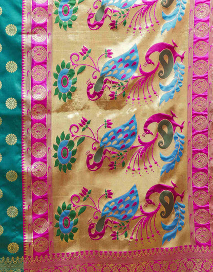 Teal Green Silk Woven Paithani Saree