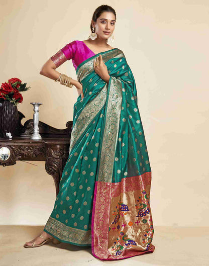 Teal Green Silk Woven Paithani Saree