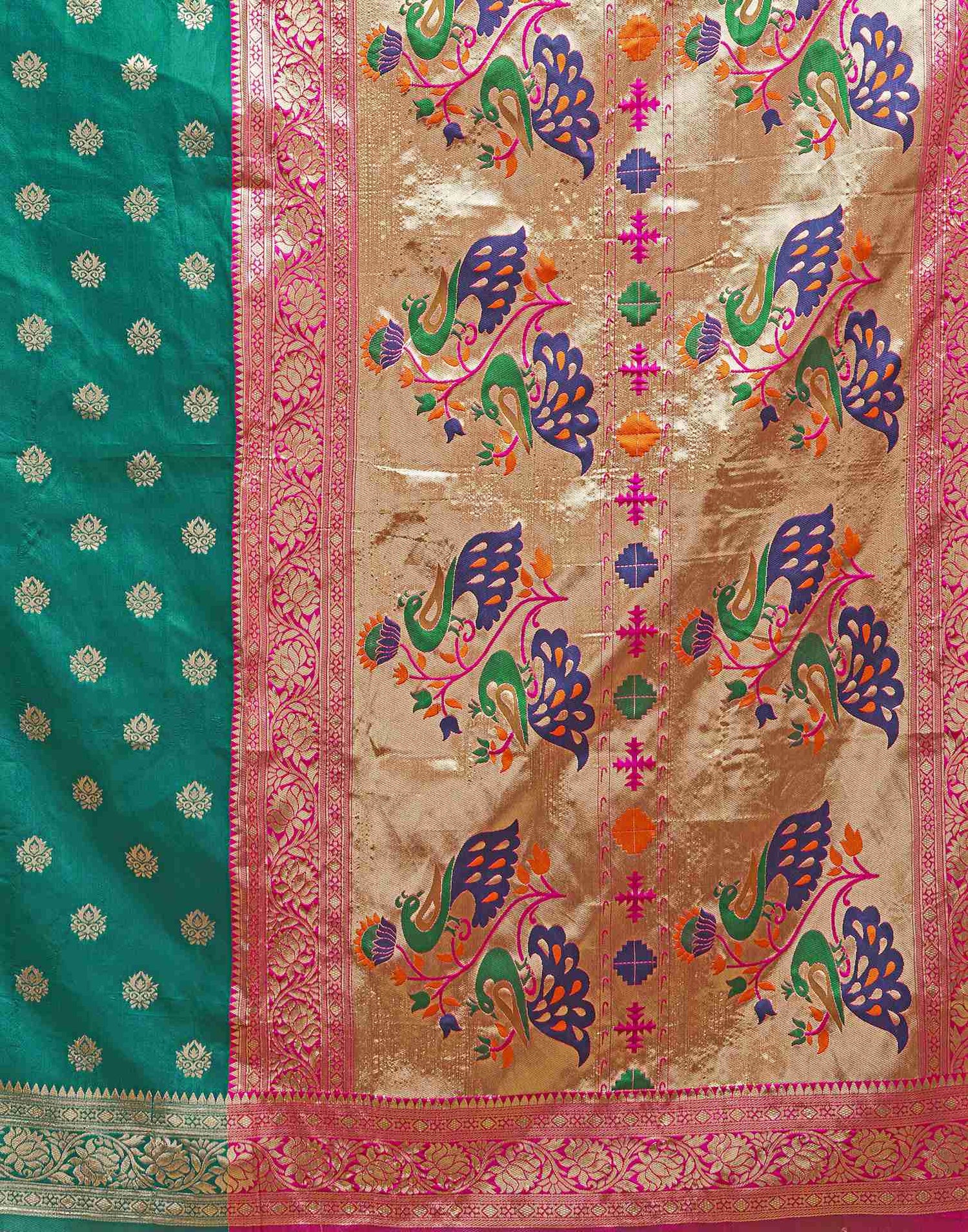 Teal Green Silk Woven Paithani Saree