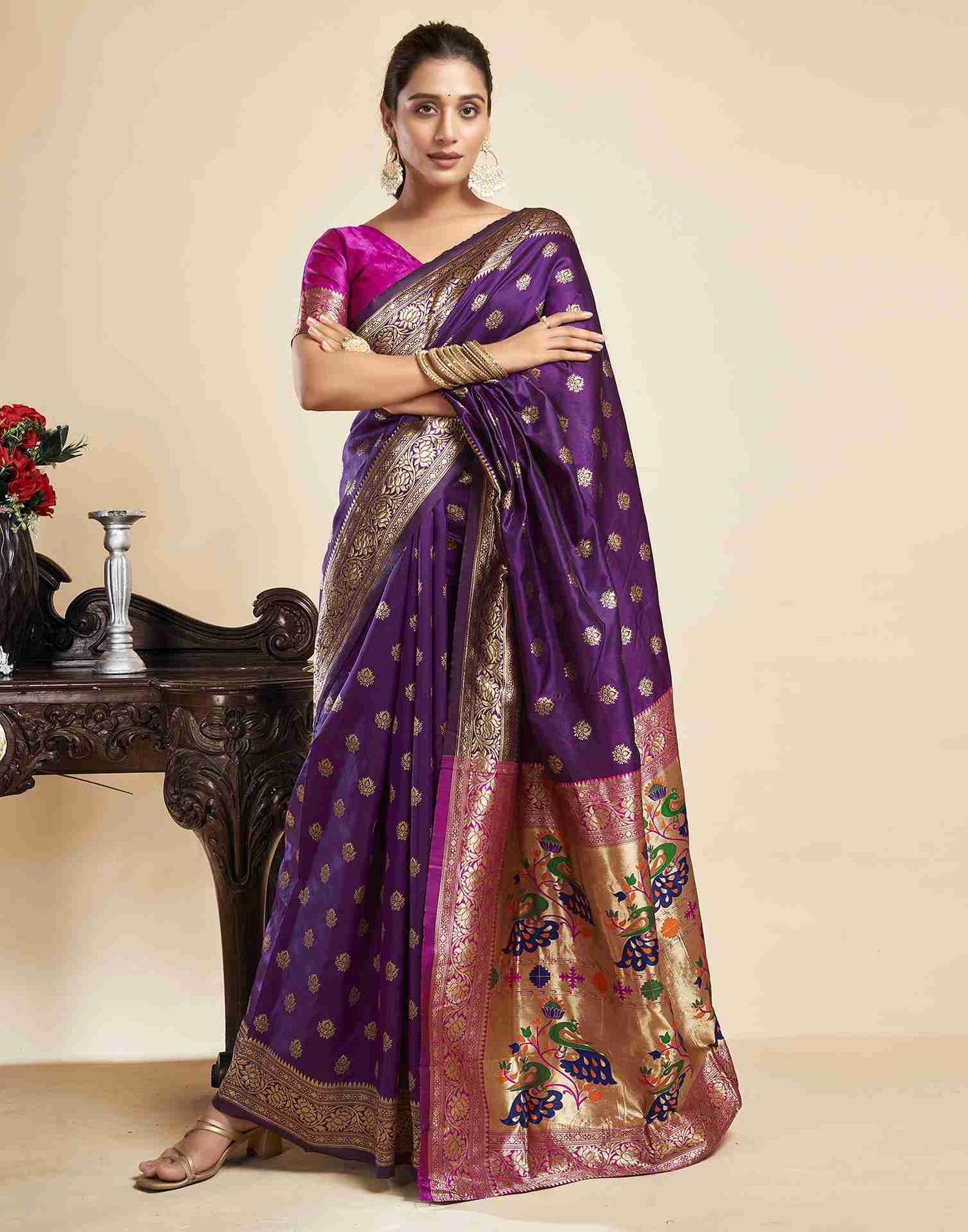 Dark Purple Silk Woven Paithani Saree