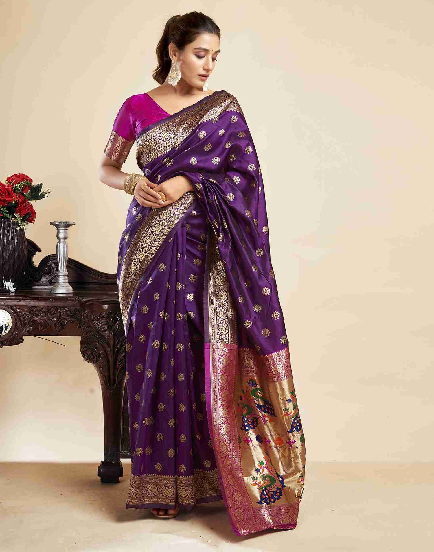 Dark Purple Silk Woven Paithani Saree