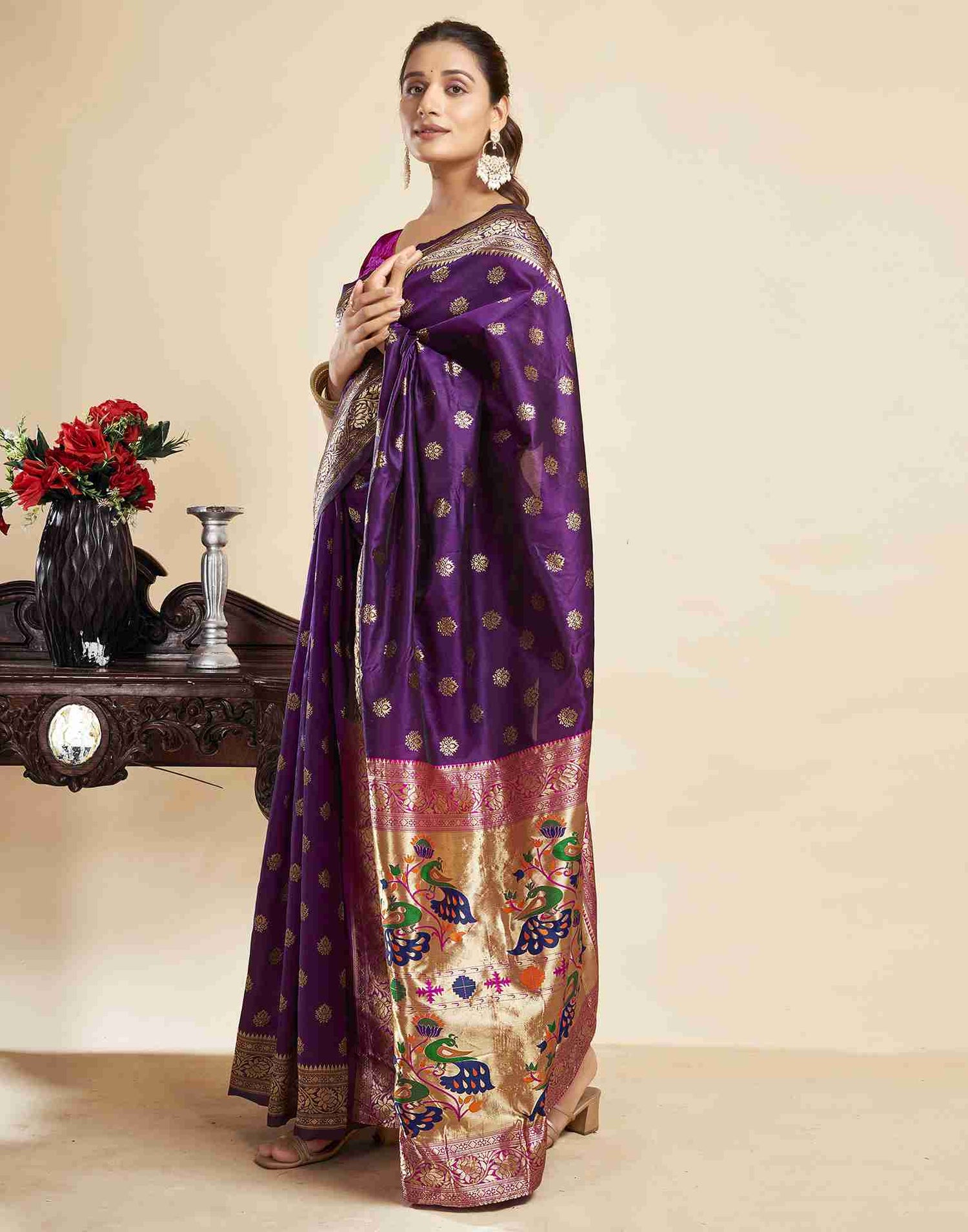 Dark Purple Silk Woven Paithani Saree